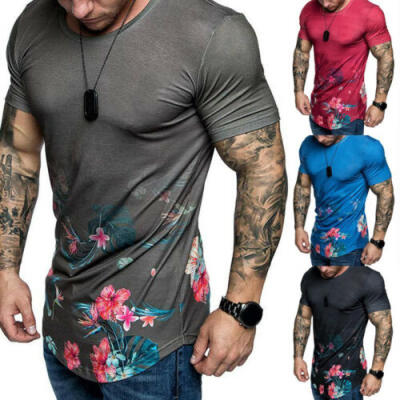 

Mens Slim Fit O Neck Short Sleeve Flower Muscle Tee T-shirt Casual Blouse Tops