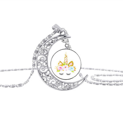 

Cartoon Unicorn Time Gem Moon Necklace Magical Birthday Gift