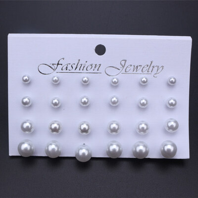 

12 PairsSet Simulated Pearl Stud Earrings Set 2019 New White Beige Color Round Ball Statement Earrings for Women Gift Brincos