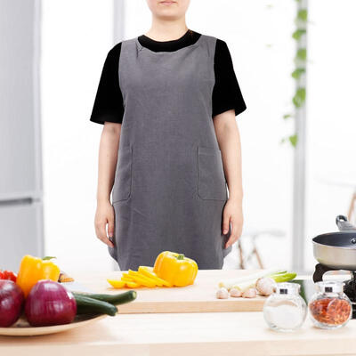 

Greensen Cotton Linen Apron Adjustable Rope Round Neck Aprons Adults for Kitchen Coffee Work Gray