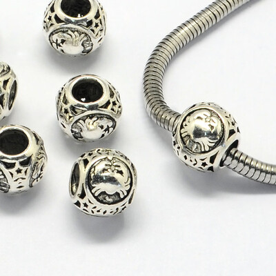 

Alloy European Beads Large Hole Rondelle Beads with ConstellationZodiac Sign Antique Silver Cancer 105x9mm Hole 45mm