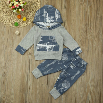 

2pcs Toddler Baby Boy Girl Clothes Set Plane Print Hoodie TopsPants Outfits