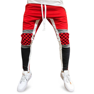 

Colorblock Patchwork Checked Print Track Pants