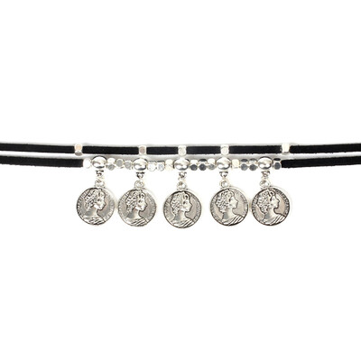 

New Fashion Women Retro Long Velvet Choker Coin Pendant Necklace Vintage Jewelry