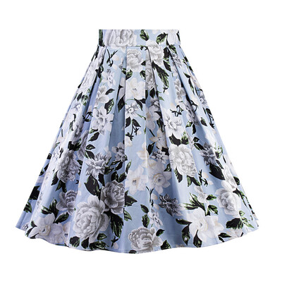 

Roseonmyhand Womens Vintage A-line Floral High Waist Printed Pleated Flared Midi Skirt