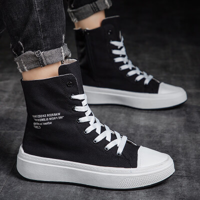 

Autumn high canvas shoes mens side zipper high-band board shoes new fashionable shoes