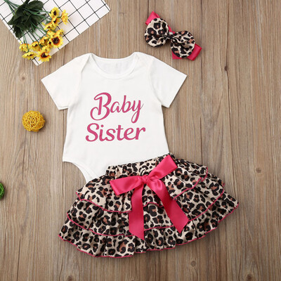 

3pcs Newborn Baby Girl Outfits Clothes Long Sleeve Romper Leopard Skirt Headband