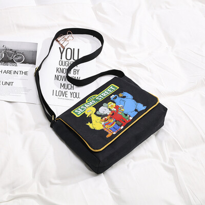 

Canvas bag ins crossbody bag female new 2019 Korean version of the wild Sesame Street one shoulder Harajuku student messenger bag