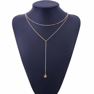 

Boho Double necklace Women Trendy Gold Silver Chain star Long Pendant Necklace collana Kolye Bijoux Collares Mujer Collier Femme