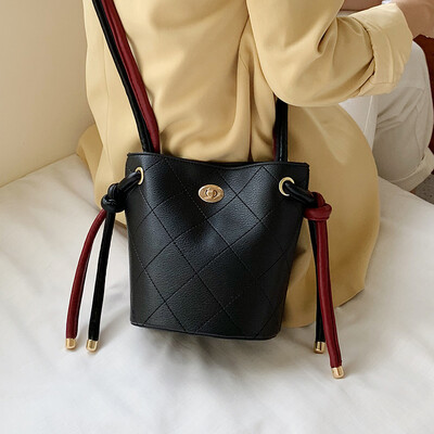 

Net red small bag foreign gas embroidered line bucket bag handbags new 2019 fashion shoulder bag wild ins messenger bag