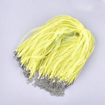 

Waxed Cord&Organza Ribbon Necklace Making with Iron Lobster Claw Clasps Platinum Yellow 176"178"45455cm 7mm