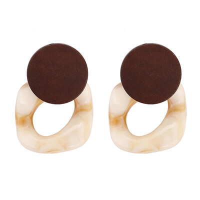 

Geometric Stud Earrings Ear Clip Wood Ear Drop Earrings