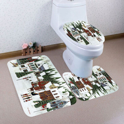 

〖Follure〗3PCS Christmas Bathroom Non-Slip Pedestal Rug Lid Toilet Cover Bath Mat Set