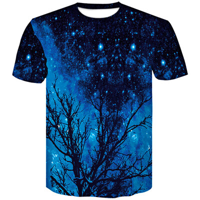 

3D Blue Tree Print Men\s Casual Short Sleeve Graphic T-shirt