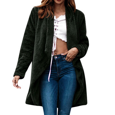 

Toponeto Womens Winter Long Sleeve Solid Color Plush Cardigan Jacket AGL