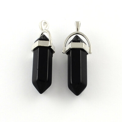 

Black Stone Pendants with Alloy Findings Platinum 4042x8x8mm Hole 2mm