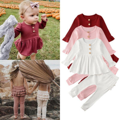 

Infant Kids Baby Girl Clothes Knitted Tops DressRuffle Leggings Pants Outfits