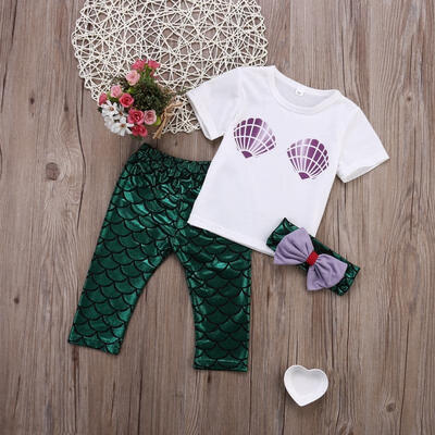 

Baby Girls T-shirtFish Scales PantsHeadband Outfit Set