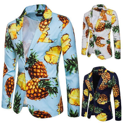 

Hot New Fashion Casual Mens Pineapple Beach Hawii Lapel Collar Blazer Jacket Coat Tailoring Suits