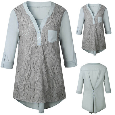 

Nomeni Women Ladies Lace Button T-Shirt Long Sleevel Tops Blouse AGL