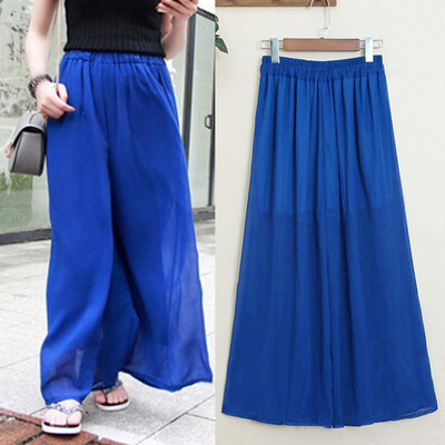

Women Summer Casual Trousers Wide Leg Chiffon Pants High Waist Loose With lining