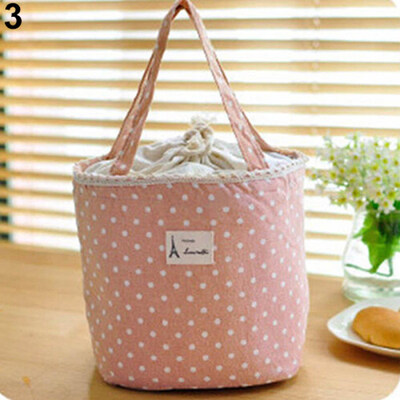 

Portable Picnic Lunch Bag Outdoor Food Storage Polka Dot Drawstring Carry Tote