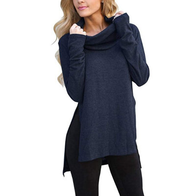 

Women Autumn Concise Solid Color Long Sleeve Long Style Shirts