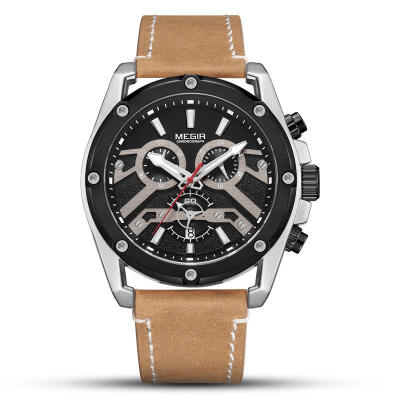 

MEGIR 2120 Man Business Quartz Watch Waterproof Chronograph Genuine Leather Strap Wristwatch