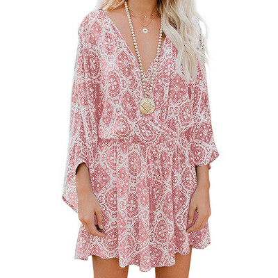 

Starmoon Womens Flare Sleeve V-Neck Print Beach Casual With Pockets Jumpsuit Rompers