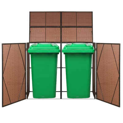 

Double Wheelie Bin Shed Poly Rattan 602"x307"x472" Brown