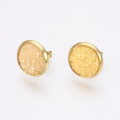 

Resin Stud Earrings with Golden Tone 304 Stainless Steel Findings Flat Round Druzy Resin Moccasin 14515mm Pin 07mm