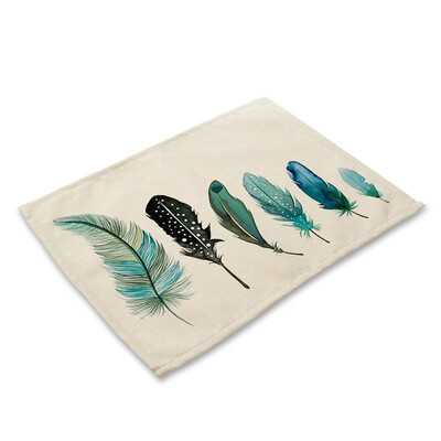 

Toponeto Feather Pattern Cotton Linen Table Placemats Dinner Kitchen Pad Coaster Mats A
