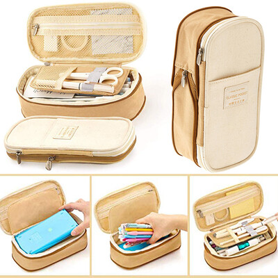 

Toponeto Canvas Large Capacity Pencil Case Multifunctional Zipper School Portable Simple