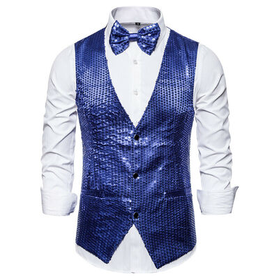 

Men Shiny Sequin Glitter Embellished Blazer Jacket Nightclub Weeding Party Suits