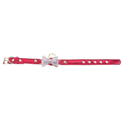 

Dog Collar Bling Crystal Bow PU Leather Pet Collar Necklace
