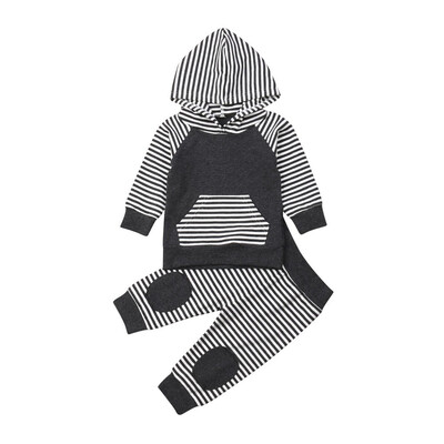 

UK Kids Toddler Baby Boy Hooded Stripe Tops Coat Long Pants Outfits Clothes 0-2T