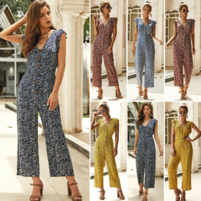 

Women Summer Boho Floral Jumpsuit Bodysuit Playsuit Party Long Trousers Pants