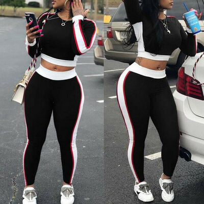 

2PCSSet Women Sports Suit Crop Top Pants Outfit Yoga Workout Clothes Tracksuit