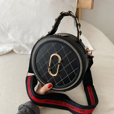 

Qiao Bani 2019 new South Korea ins fashion embroidery thread rhombic ribbon small round bag shoulder shoulder diagonal female bag
