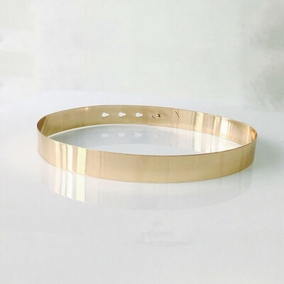 

Women Elastic Metal Waist Belt Metallic Bling Gold Plate Slim Simple Band
