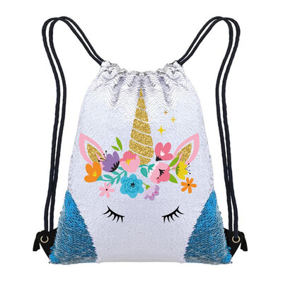 

Fashion Unicorn Sequin Sequin Drawstring Backpack Glittering Magic Reversible Dance Bag for Girls Women kids