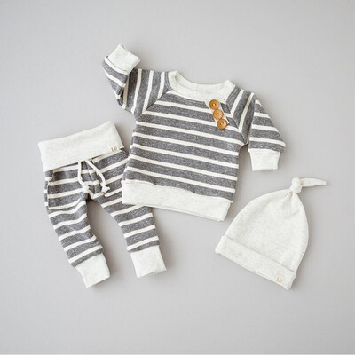 

3pcs Newborn Baby Top T shirtPantsHat Outfit Boy Girl Clothing 3 6 9 12 18M