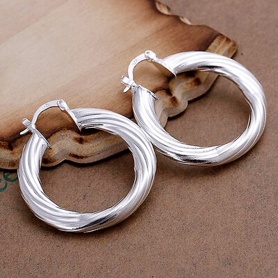 

925 Sterling Silver 22mm Twisted Creole Hoop Sleeper Earrings