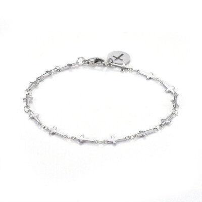 

304 Stainless Steel Cross Link Anklets with Lobster Claw Clasps Flat Round with Cross Stainless Steel Color 8-78"225cm