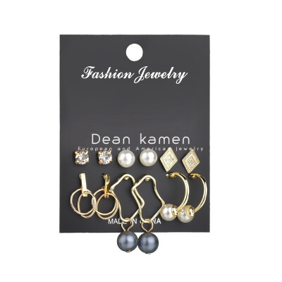 

EK172 6pairsset Simulated Pearl Crystal Stud Earrings Set For Women 2019 Geometric Earring Female Fashion Wedding Party Jewelry