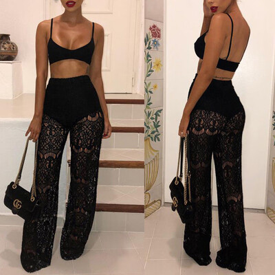 

Women Strapless 2 Piece Outfits Sleeveless Deep V Tank Crop Top Long Pants Set Casual Jumpsuit Playsuit Romper Set