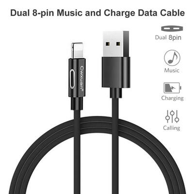 

USB to Dual Lightning 2 in 1 Charging Audio Adapter Cable for iPhone 7 8 plus X  MAX-1m