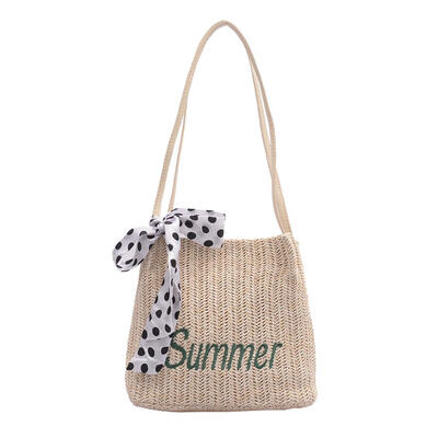 

Letter Silk Decor Shoulder Handbags Women Woven Top-handle Bags Beach Totes