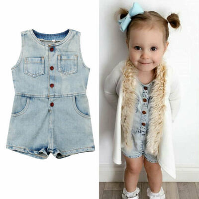 

AU Infant Baby Kids Girl Sleeveless Jean Denims Jumpsuit Romper Bodysuit Clothes