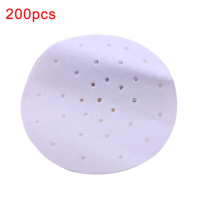 

200Pcs Round Perforated Bread Snack Dim Bamboo Steamer Paper Mat Kitchen Tool